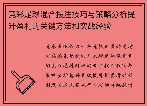 竞彩足球混合投注技巧与策略分析提升盈利的关键方法和实战经验