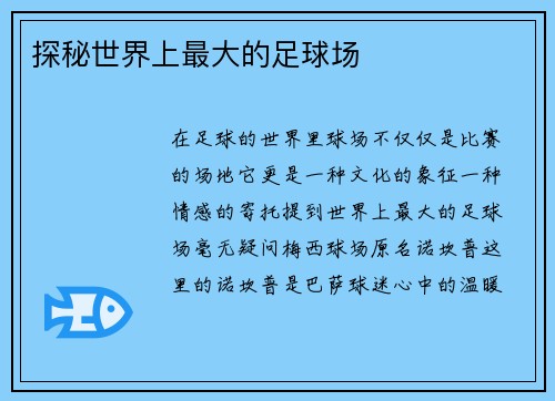 探秘世界上最大的足球场