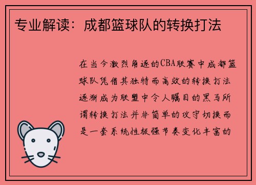 专业解读：成都篮球队的转换打法
