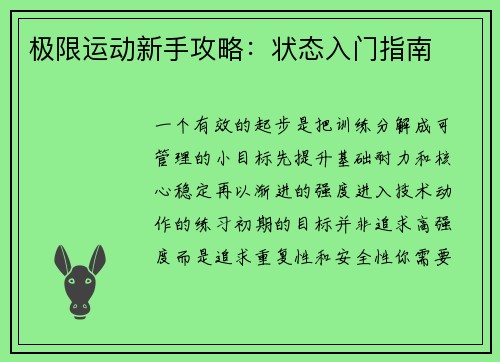 极限运动新手攻略：状态入门指南