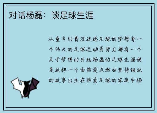 对话杨磊：谈足球生涯