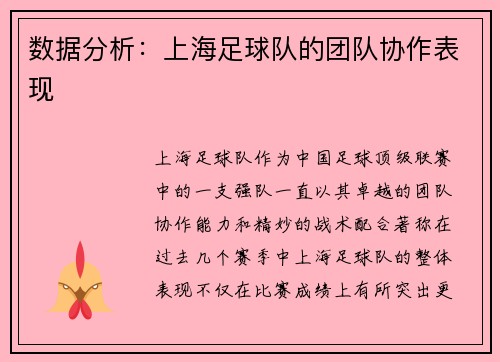 数据分析：上海足球队的团队协作表现